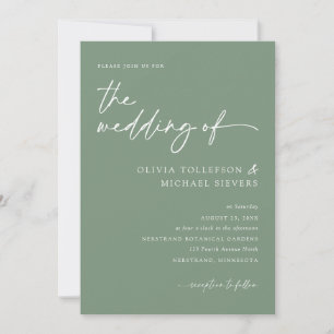 Sage Green Handwritten Script Modern Wedding Invitation