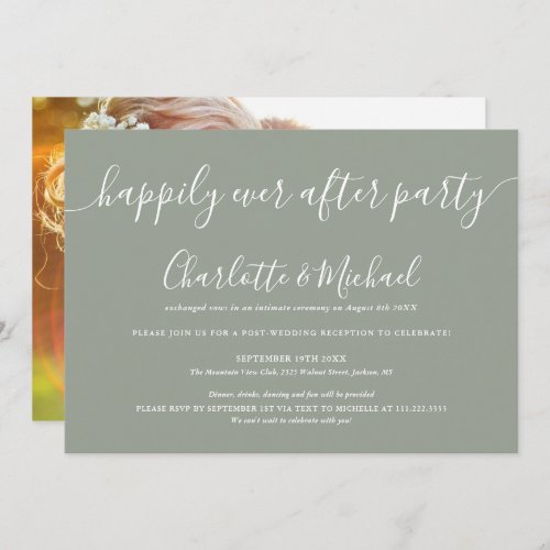 Sage Green Happily Ever After Party Wedding Photo Invitation