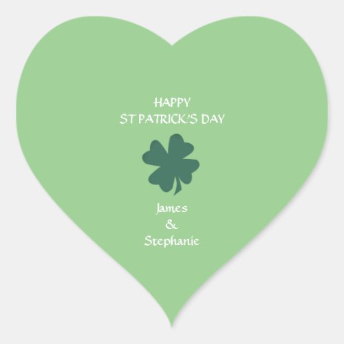 Sage Green Happy St Patricks Day Shamrock Custom Heart Sticker