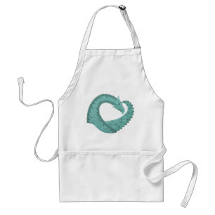 Sage green heart dragon on white adult apron