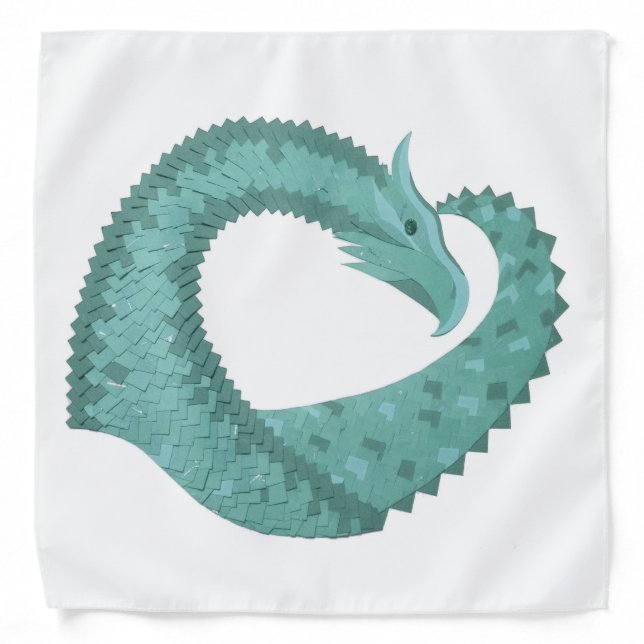 Sage green heart dragon on white bandana (Front)
