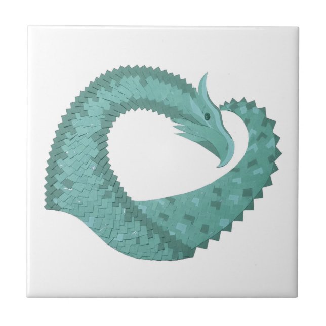 Sage green heart dragon on white ceramic tile (Front)