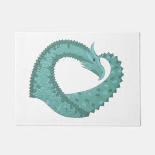 Sage green heart dragon on white doormat