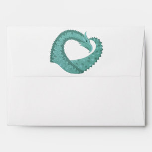 Sage green heart dragon on white envelope