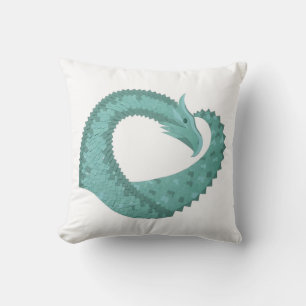 Sage green heart dragon on white throw pillow