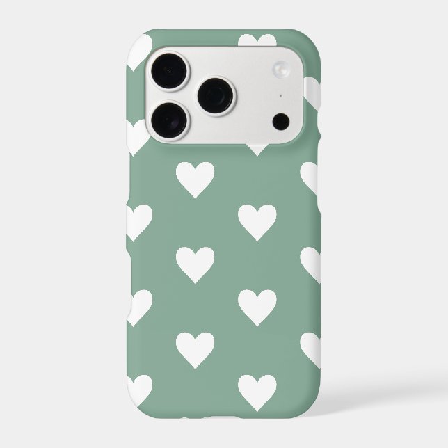 Sage Green Heart Pattern Iphone Case (Back)
