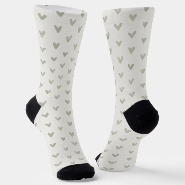 Sage Green Heart Pattern Socks (Angled)