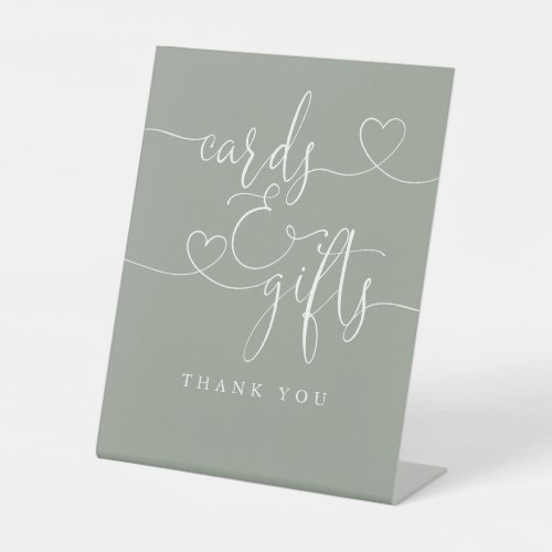 Sage Green Heart Script Cards And Gifts Pedestal Sign