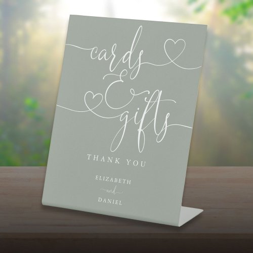Sage Green Heart Script Cards And Gifts Pedestal Sign