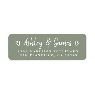 Sage Green Heart Script Couple Return Address Label