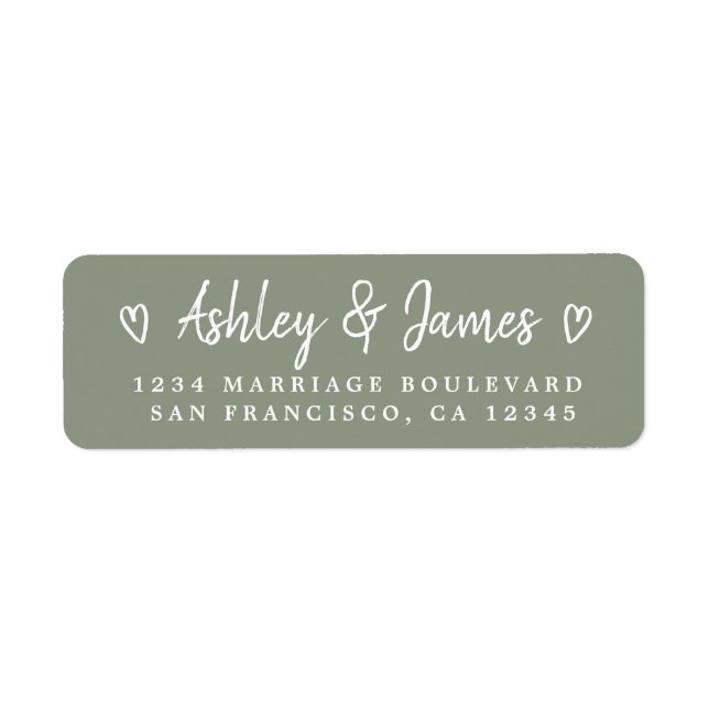 Sage Green Heart Script Couple Return Address  Label (Front)