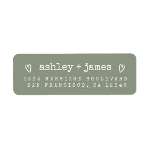 Sage Green Heart Script Couple Return Address  Label