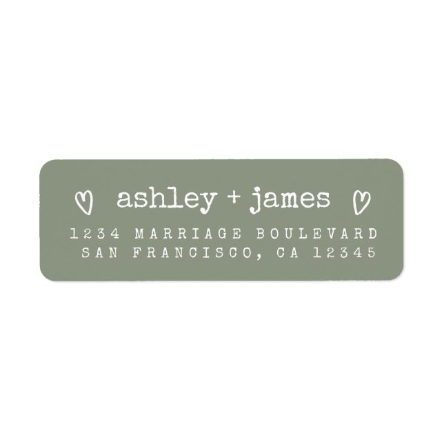 Sage Green Heart Script Couple Return Address  Label (Front)