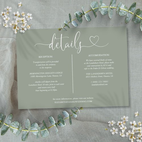 Sage Green Heart Script Details Information Card