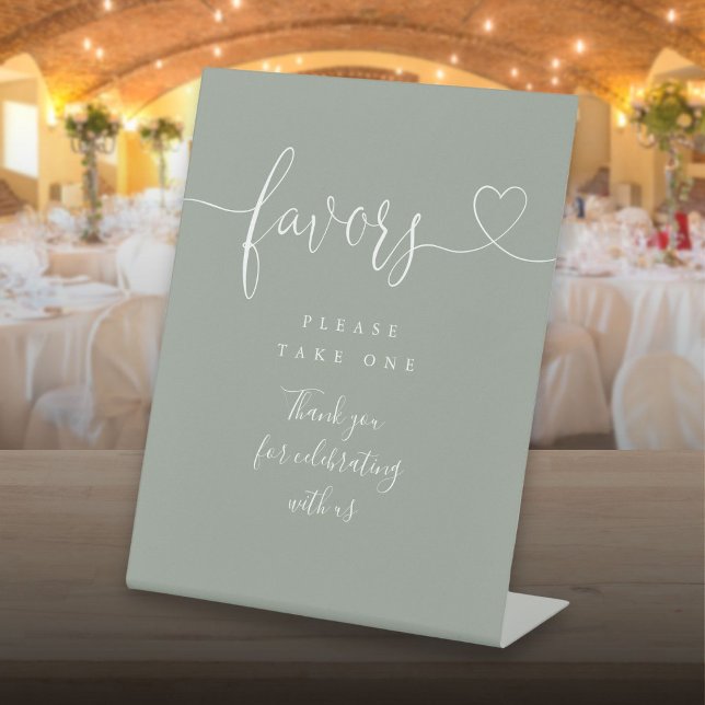 Sage Green Heart Script Favors Pedestal Sign (Sage Green Heart Script Favors Pedestal Sign)