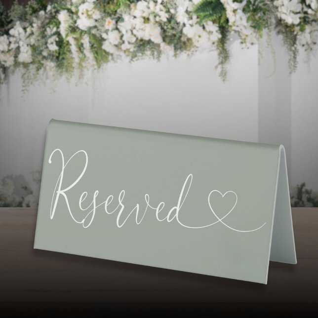 Sage Green Heart Script Reserved Table Tent (Sage Green Heart Script Reserved Table Tent Sign)