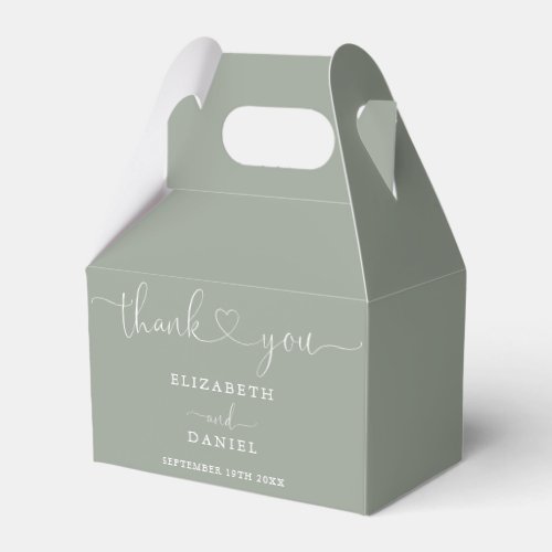 Sage Green Heart Script Wedding Favor Boxes