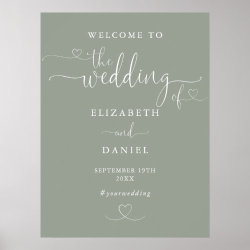 Sage Green Heart Script Wedding Welcome Sign