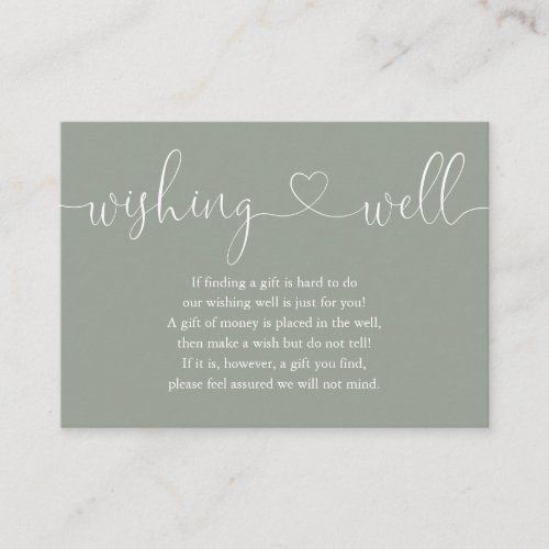 Sage Green Heart Script Wishing Well Wedding Enclosure Card