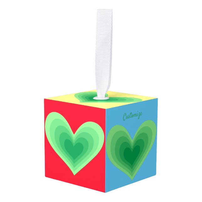 Sage Green Heart Thunder_Cove  Cube Ornament (Front Angled)
