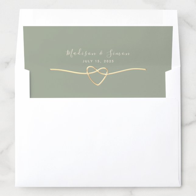 Sage Green Heart Wedding Envelope Liner (In Envelope)