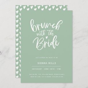 Sage Green Hearts Calligraphy Bridal Brunch Invitation