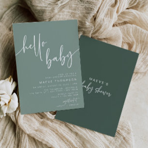 Sage Green Hello Baby Modern Baby Shower Invite