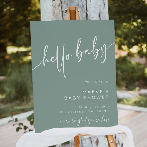 Sage Green Hello Baby Shower Welcome Sign Neutral
