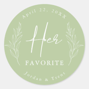 Sage Green Her Favorite Wedding Favor Sticker