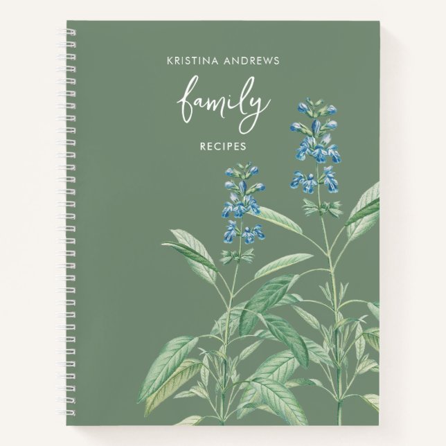 Sage Green Herbs Recipe Family Cookbook Notebook (Front)