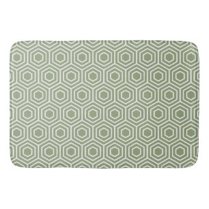 Sage Green Hexagon Honeycomb Geometric Pattern Bath Mat