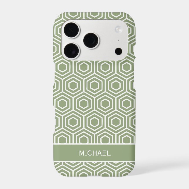 Sage Green Hexagon Honeycomb Geometric Pattern Iphone Case (Back)