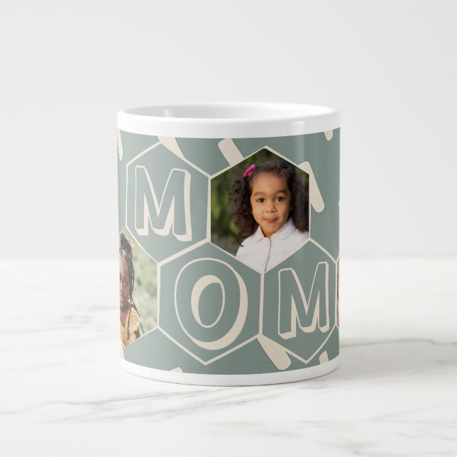 Sage Green Hexagon Modern MOM Gift Giant Coffee Mug (Front)