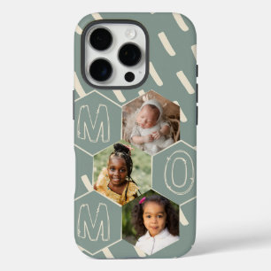 Sage green hexagon Mom Photo Collage iPhone 16 Pro Case