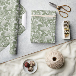 Sage Green Hibiscus Floral Wrapping Paper