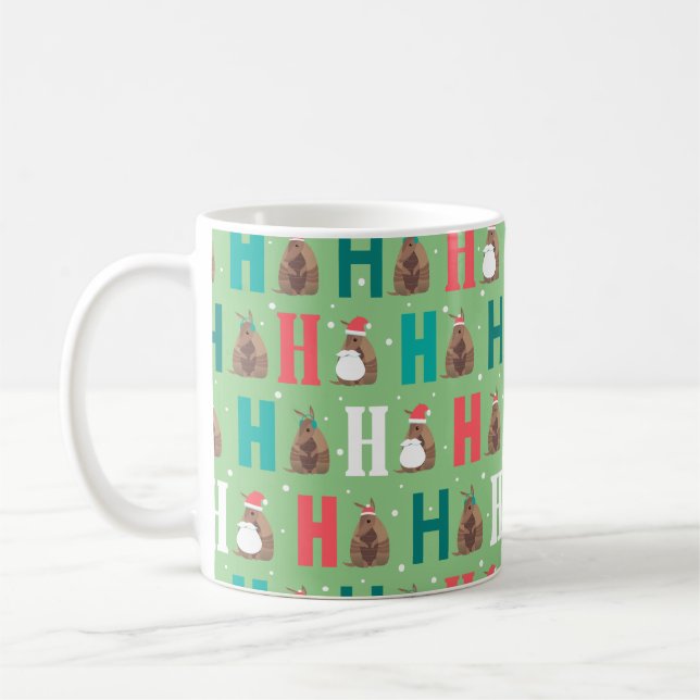 Sage Green Ho Ho Ho Armadillo Coffee Mug (Left)