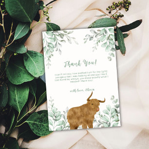 Sage Green Holy Cow Boho Greenery Baby Shower Thank You Card