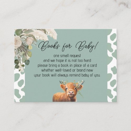 Sage Green Holy Cow Books for Baby Shower Enclosure Card