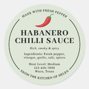 Sage Green Homemade Habanero Chili Sauce Jar Label
