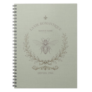 Sage Green Honey Bee Vintage French Country Notebook