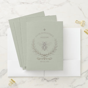 Sage Green Honey Bee Vintage French Country Pocket Folder