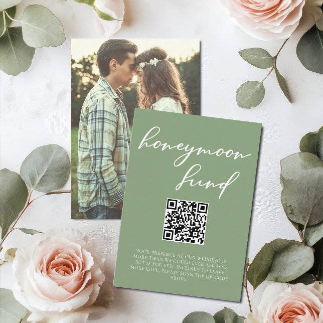 Sage Green Honeymoon Fund with Couple Photo Enclosure Card (Creator Uploaded)