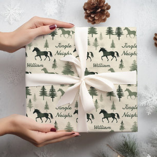 Sage Green Horses and Pines Wrapping Paper