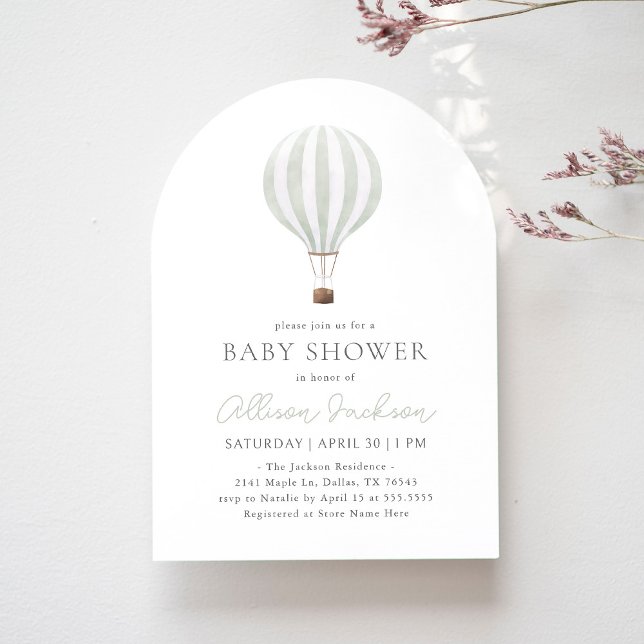 Sage Green Hot Air Balloon Arch Baby Shower Invitation (Creator Uploaded)