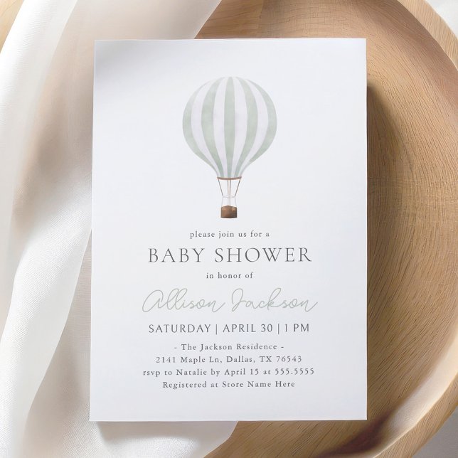 Sage Green Hot Air Balloon Baby Shower Invitation (Creator Uploaded)