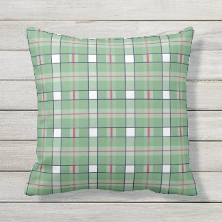 Sage Green Hot Pink Plaid Outdoor Pillow 16x16