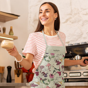 Sage Green Hummingbird Floral Monogrammed Apron