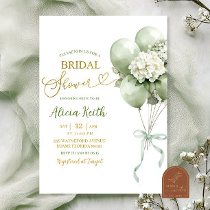 Sage Green Hydrangea Balloon Bridal Shower Invitation