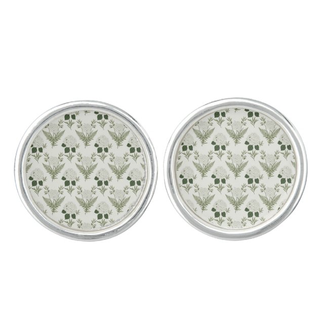 Sage Green Hydrangea & Fern  Cufflinks (Front)