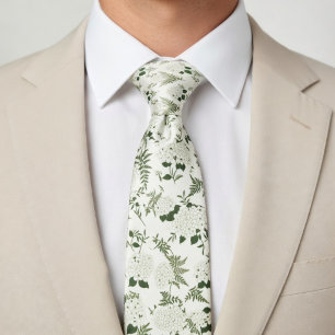 Sage Green Hydrangea & Fern Neck Tie